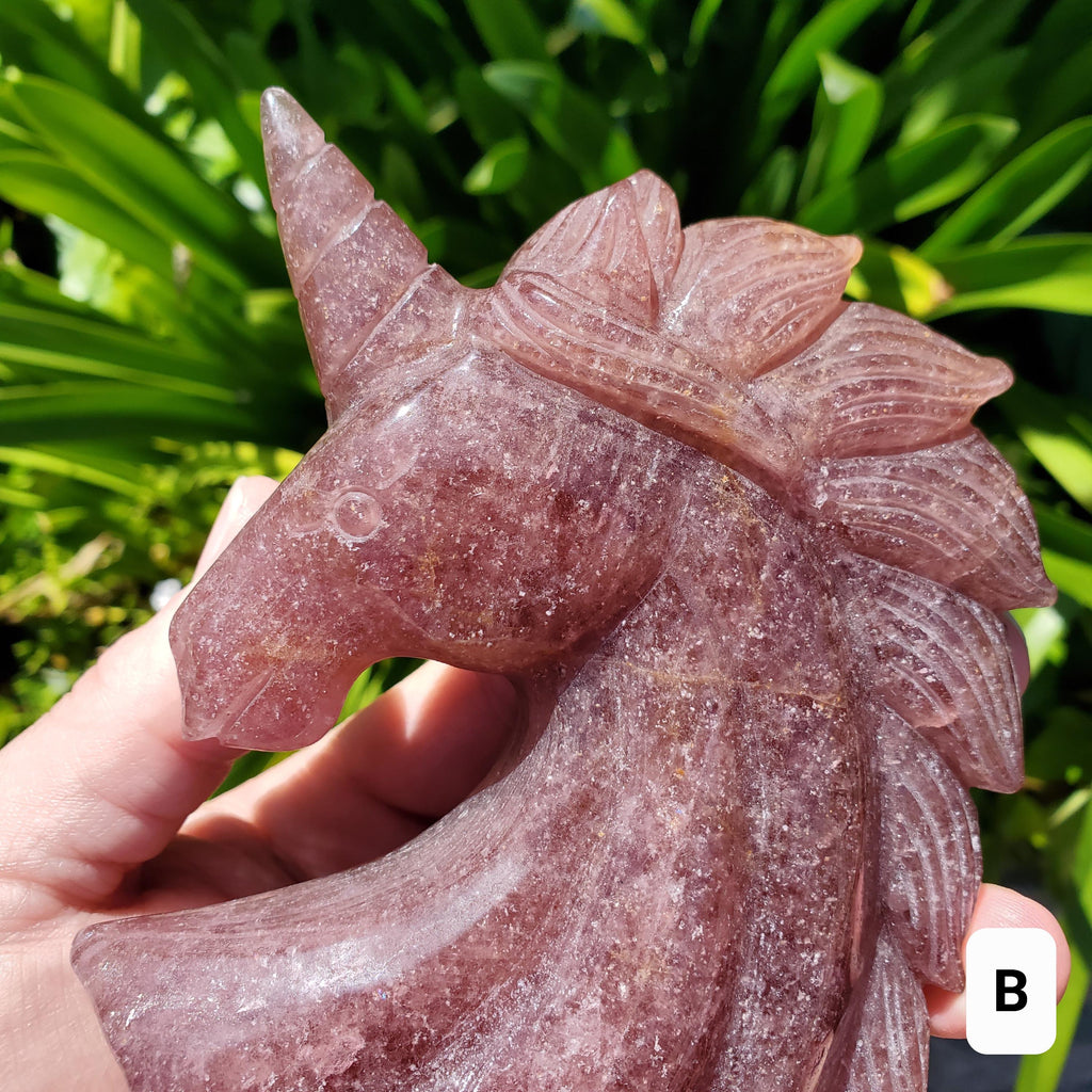 Chunky Strawberry Quartz Unicorn - Universal Love, Gratitude, Generosity, Compassion - Tanzberry Quartz Unicorn Carving Gemstone Statement
