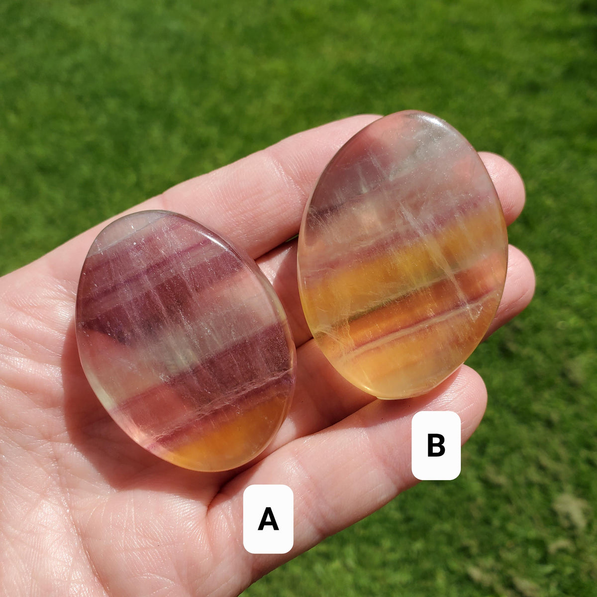 Rainbow Fluorite Palm Stone Easter Egg - Stability, Concentration, Protection - Banded Fluorite Healing Balancing Crystals Gemstones
