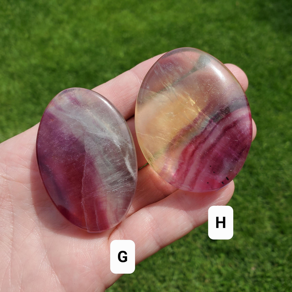 Rainbow Fluorite Palm Stone Easter Egg - Stability, Concentration, Protection - Banded Fluorite Healing Balancing Crystals Gemstones