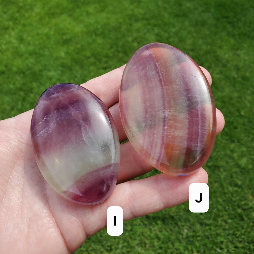 Rainbow Fluorite Palm Stone Easter Egg - Stability, Concentration, Protection - Banded Fluorite Healing Balancing Crystals Gemstones