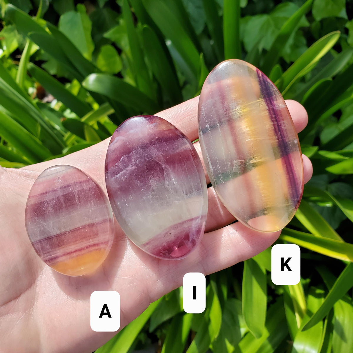 Rainbow Fluorite Palm Stone Easter Egg - Stability, Concentration, Protection - Banded Fluorite Healing Balancing Crystals Gemstones