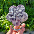 Dream Amethyst Flower on Stand - Calming, Energetic Protection, Positivity, Connection - Cute Purple Chevron Flower Crystal Rose Gemstone