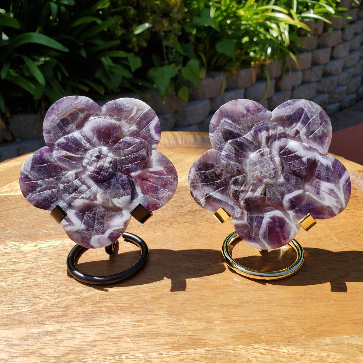 Dream Amethyst Flower on Stand - Calming, Energetic Protection, Positivity, Connection - Cute Purple Chevron Flower Crystal Rose Gemstone