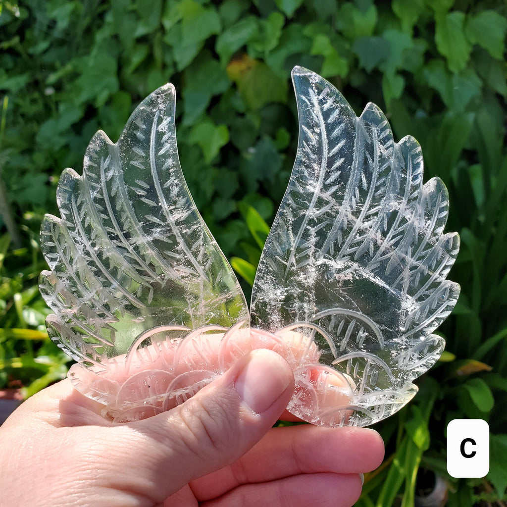 Clear Quartz Angel Wings on Gold Stand - Magnifies Intentions, Energizes Positive, Transmutes Negativity - Quartz Wings Crystal Statement