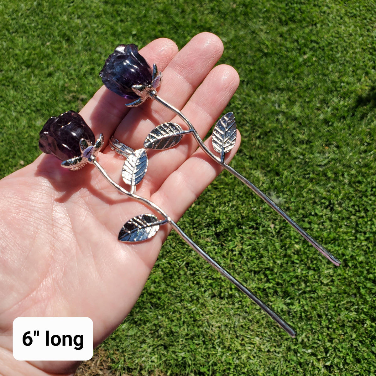 Small Rainbow Fluorite Crystal Rose on Stem - Mental Clarity, Positivity, Energetic Protection - Stone Rose Healing Crystals Gemstones
