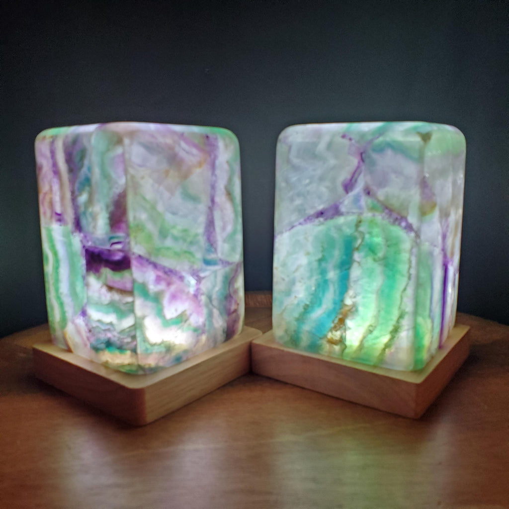 5.5" Beautiful Rainbow Fluorite Lamp - Mental Clarity, Stability, Energetic Protection - Fluorite Accent Light Mood Crystal Lamp Statement