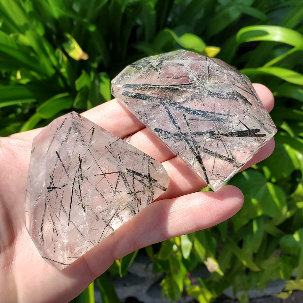 Tourmaline in Quartz Freeform - Magnification, Clarity, EMF Protection - Tourmalinated Quartz Crystal Free Form Cut Gemstones