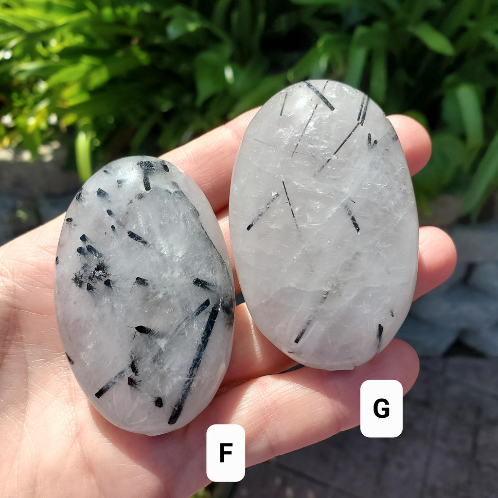 Tourmaline Quartz Palm Stone - Magnification, Clarity, EMF Protection - Tourmalinated Quartz Crystal Palm Healing Crystals Gemstone