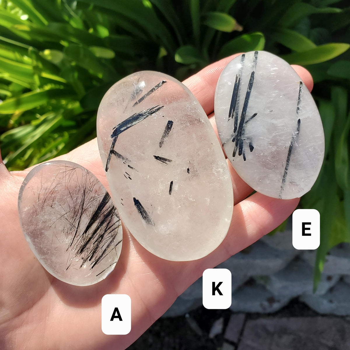 Tourmaline Quartz Palm Stone - Magnification, Clarity, EMF Protection - Tourmalinated Quartz Crystal Palm Healing Crystals Gemstone