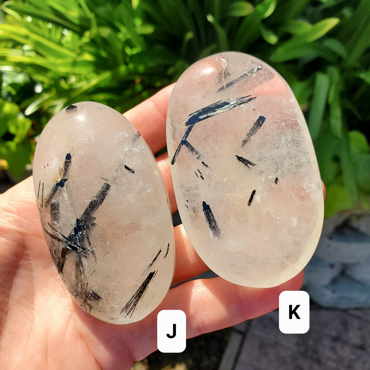 Tourmaline Quartz Palm Stone - Magnification, Clarity, EMF Protection - Tourmalinated Quartz Crystal Palm Healing Crystals Gemstone