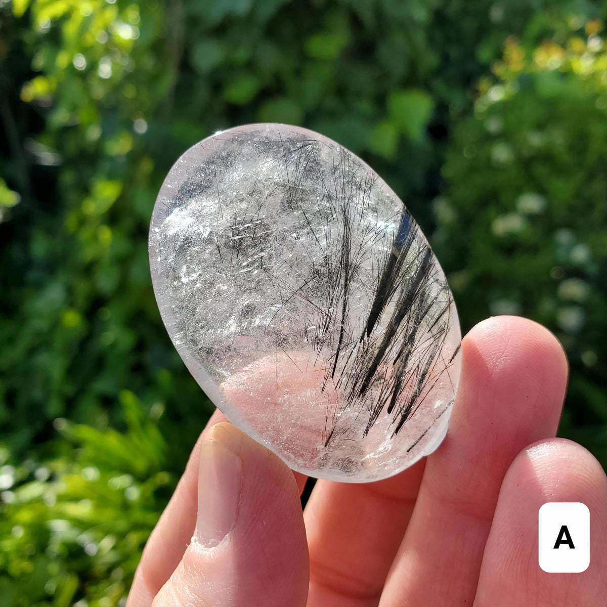 Tourmaline Quartz Palm Stone - Magnification, Clarity, EMF Protection - Tourmalinated Quartz Crystal Palm Healing Crystals Gemstone