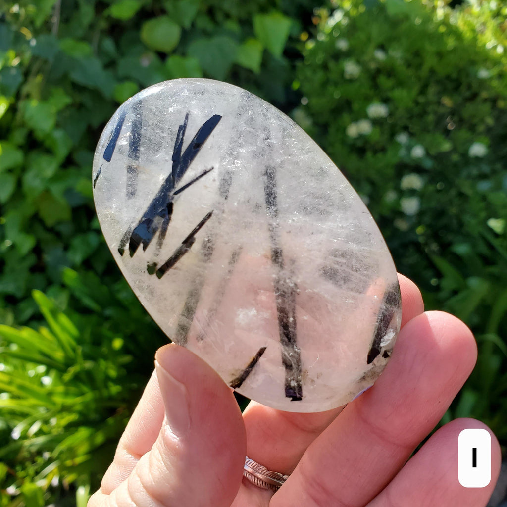 Tourmaline Quartz Palm Stone - Magnification, Clarity, EMF Protection - Tourmalinated Quartz Crystal Palm Healing Crystals Gemstone