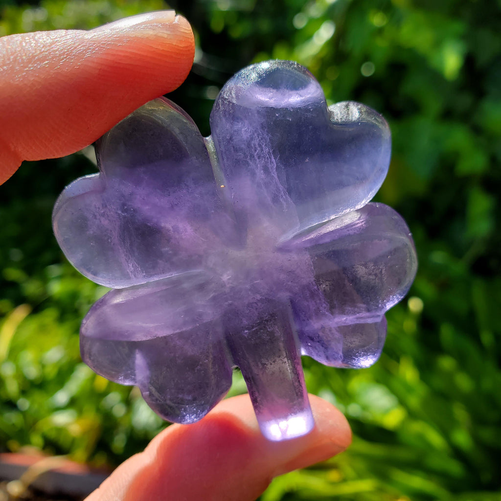 Cute Purple Fluorite Clover - The Dream Crystal, Mental Concentration, Clears Negativity - Crystal Clover Carving Healing Lucky Stone