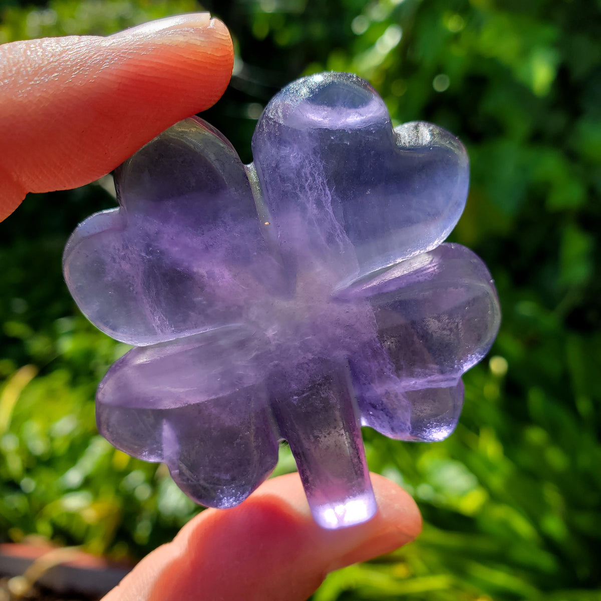 Cute Purple Fluorite Clover - The Dream Crystal, Mental Concentration, Clears Negativity - Crystal Clover Carving Healing Lucky Stone
