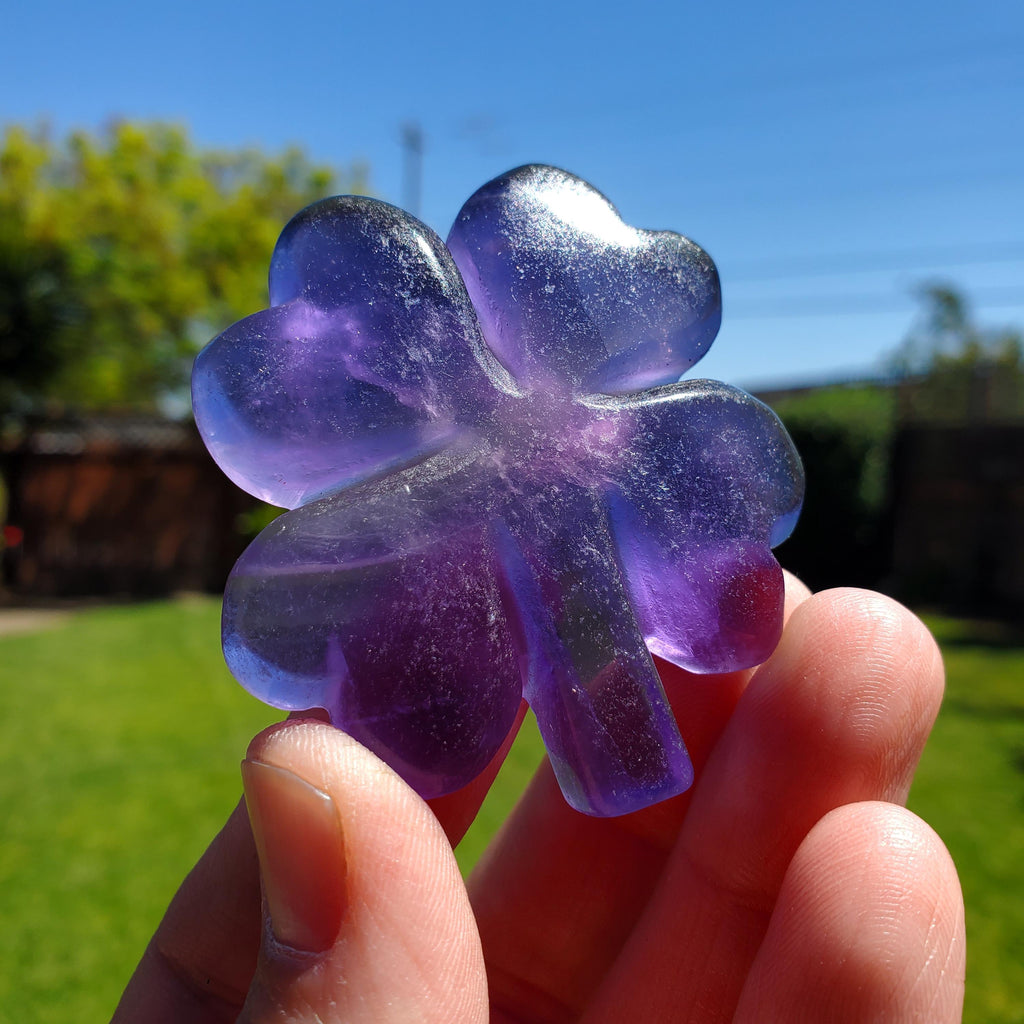 Cute Purple Fluorite Clover - The Dream Crystal, Mental Concentration, Clears Negativity - Crystal Clover Carving Healing Lucky Stone