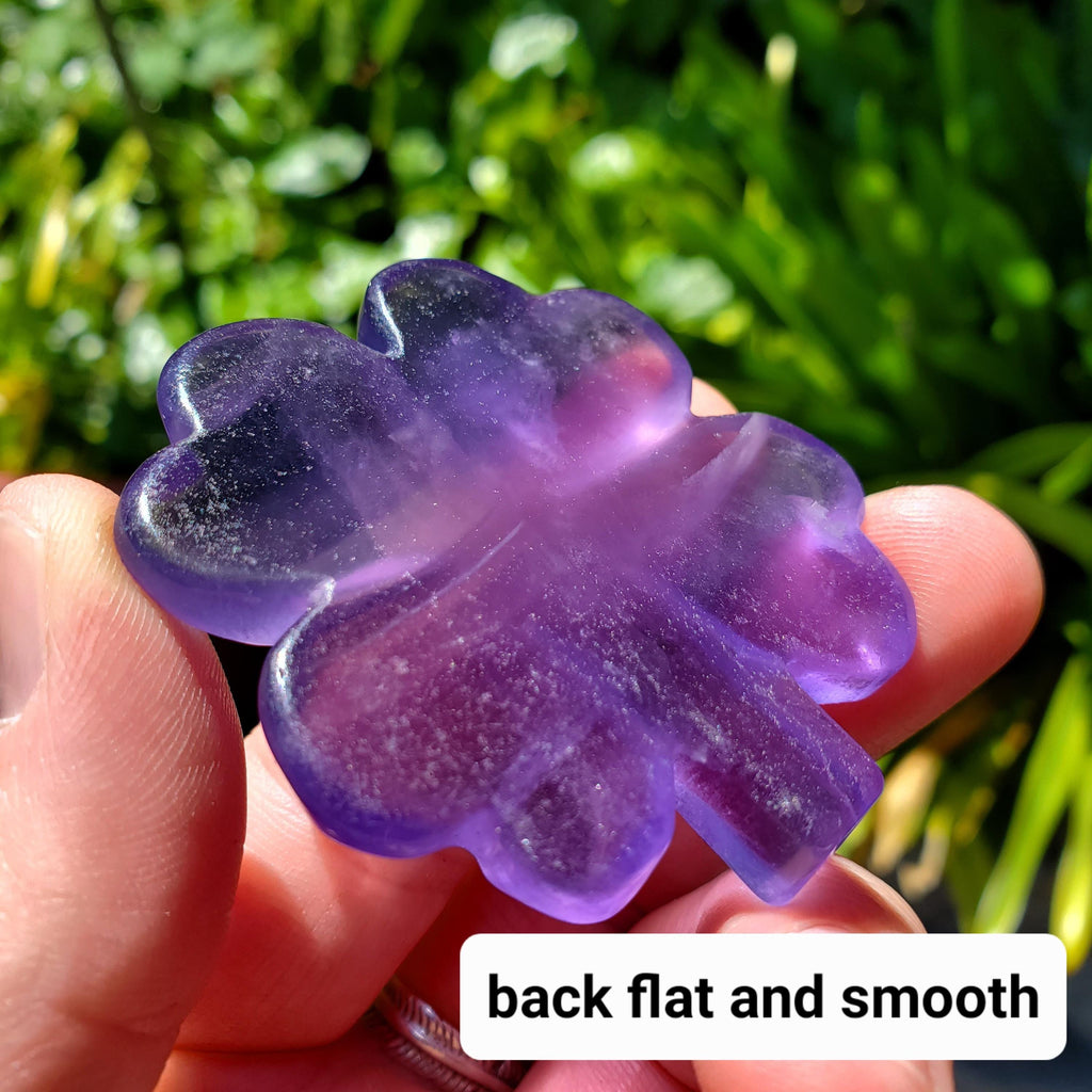 Cute Purple Fluorite Clover - The Dream Crystal, Mental Concentration, Clears Negativity - Crystal Clover Carving Healing Lucky Stone
