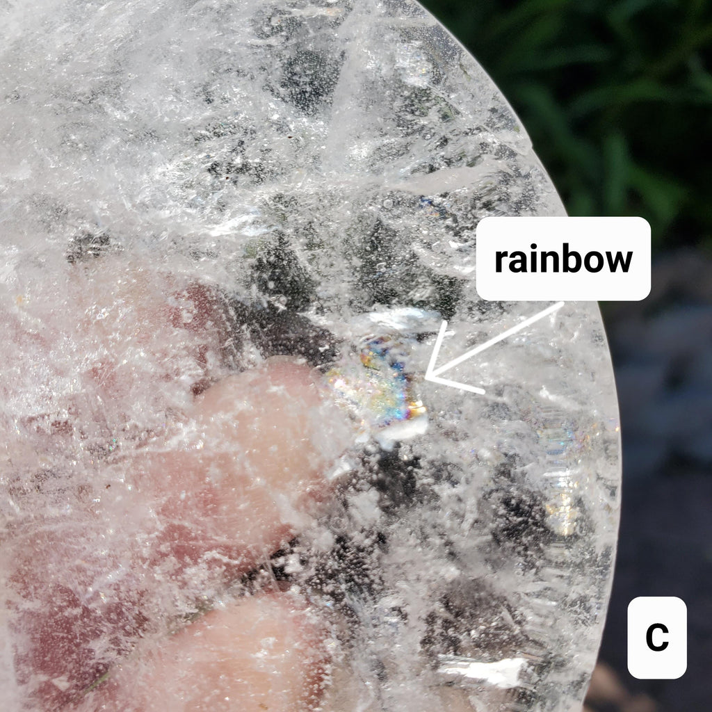 Clear Quartz Moon on Gold Stand - Counteracts the Negative, Energizes Positive Energy - Clear Rainbow Quartz Healing Stone Statement Piece