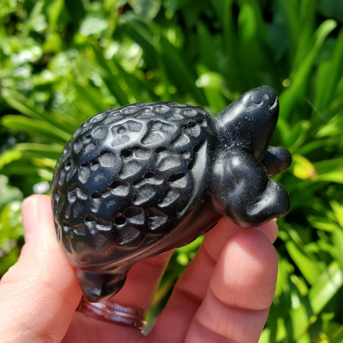 Obsidian Turtle with Feng Shui Coin Design - Self Reflection, Release Negative Energies - Black Tortoise Carving Healing Crystals Gemstones