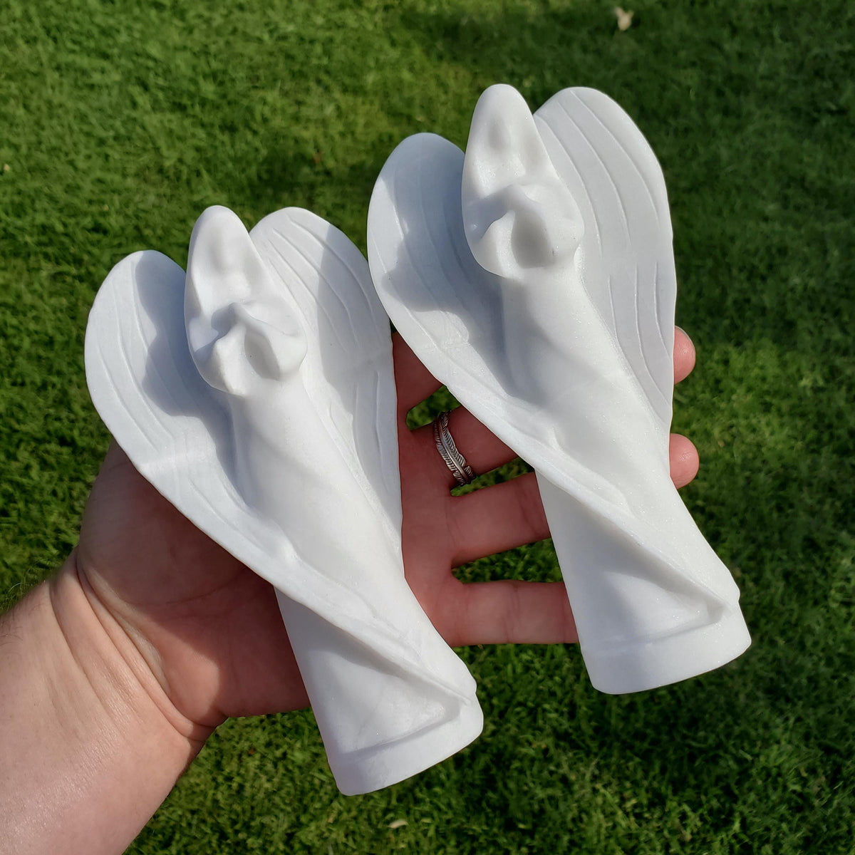 Big White Jade Angel - Brings in Joy, Peace, Calm & Love Energy - 6" White Angel Stone Carving Healing Gemstones Alter Display Home Decor