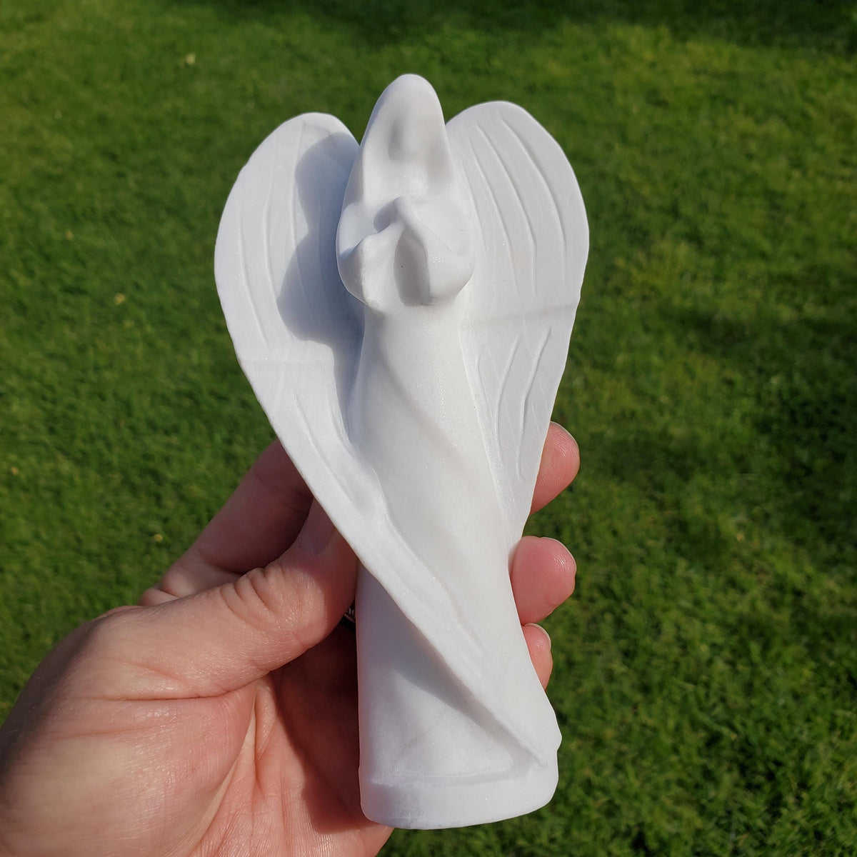 Big White Jade Angel - Brings in Joy, Peace, Calm & Love Energy - 6" White Angel Stone Carving Healing Gemstones Alter Display Home Decor