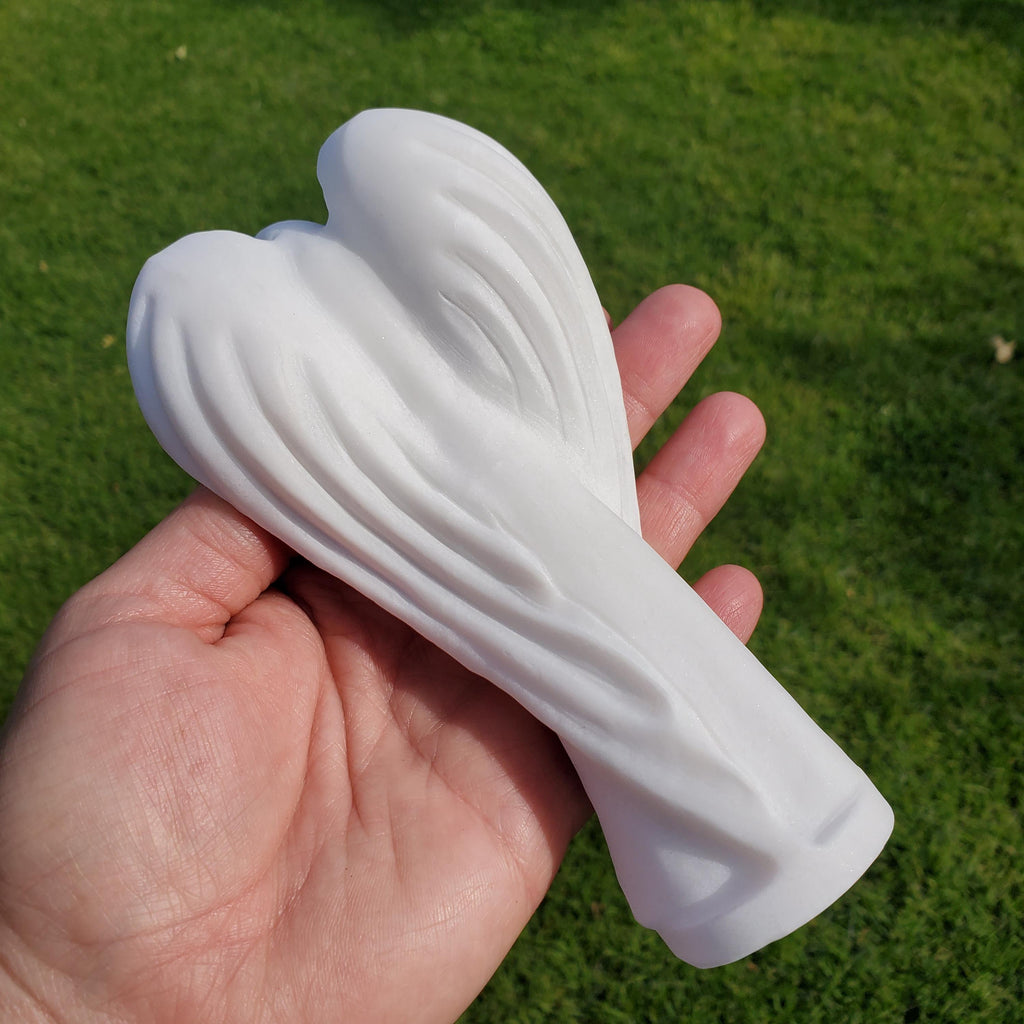 Big White Jade Angel - Brings in Joy, Peace, Calm & Love Energy - 6" White Angel Stone Carving Healing Gemstones Alter Display Home Decor