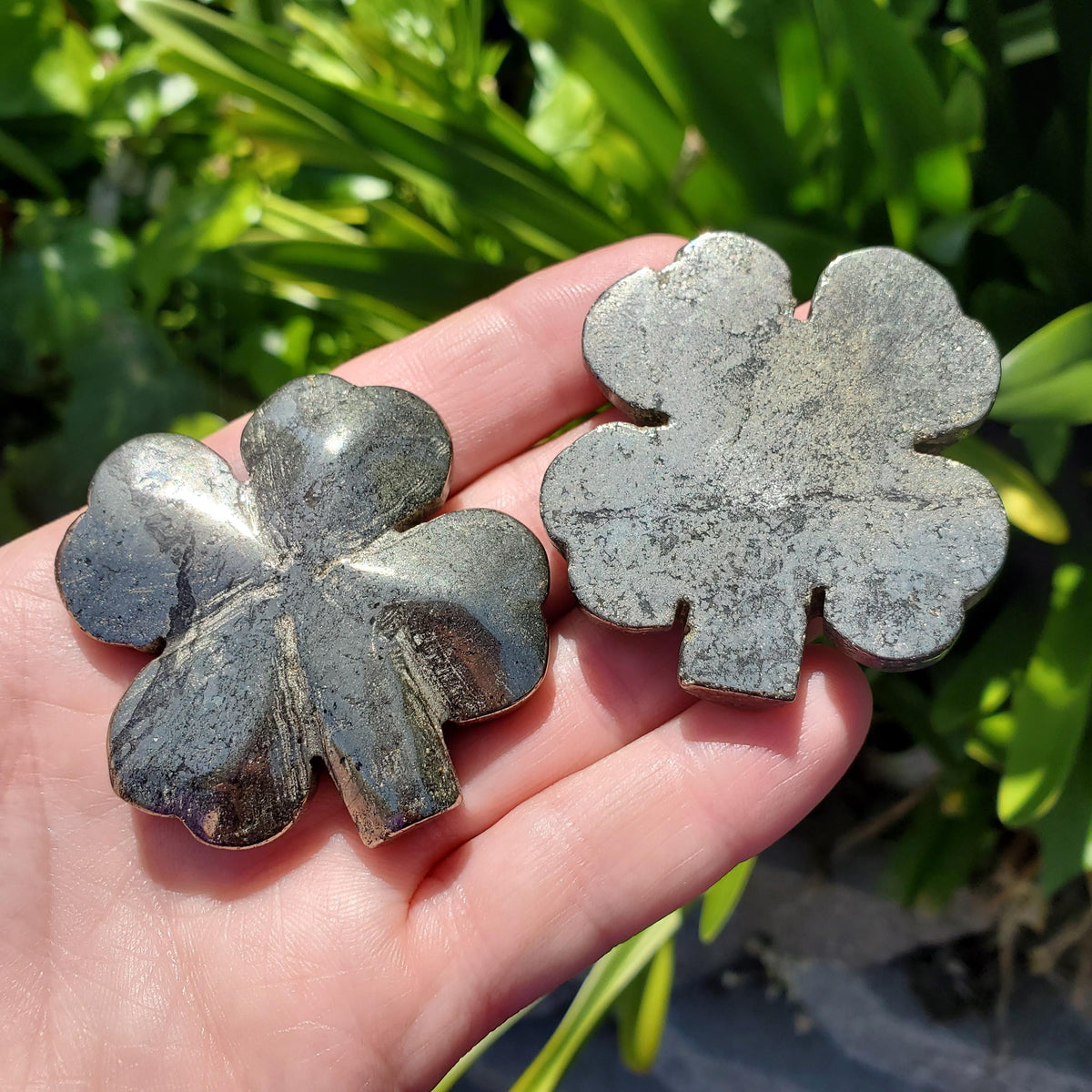 Cute Pyrite Clover - Blocks Negativity, Boost Personal Power, Helps Manifestations - Pyrite Crystal Clover Healing Gemstone