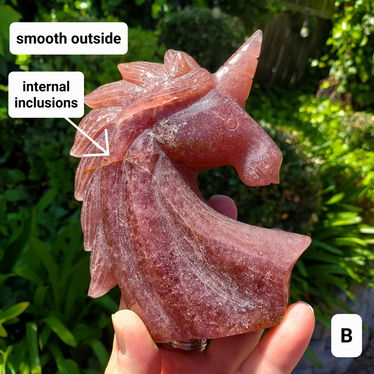 Chunky Strawberry Quartz Unicorn - Universal Love, Gratitude, Generosity, Compassion - Tanzberry Quartz Unicorn Carving Gemstone Statement
