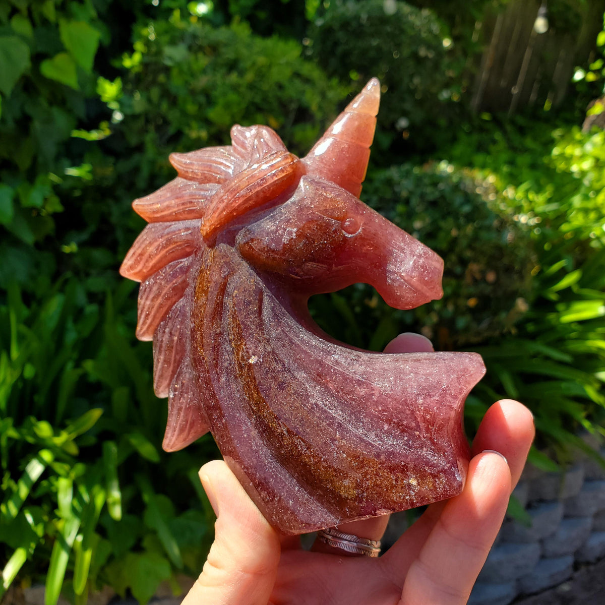 Chunky Strawberry Quartz Unicorn - Universal Love, Gratitude, Generosity, Compassion - Tanzberry Quartz Unicorn Carving Gemstone Statement