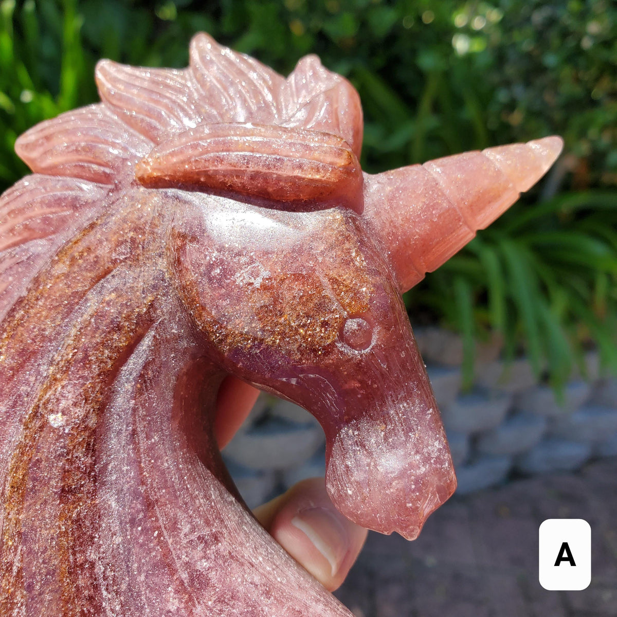 Chunky Strawberry Quartz Unicorn - Universal Love, Gratitude, Generosity, Compassion - Tanzberry Quartz Unicorn Carving Gemstone Statement
