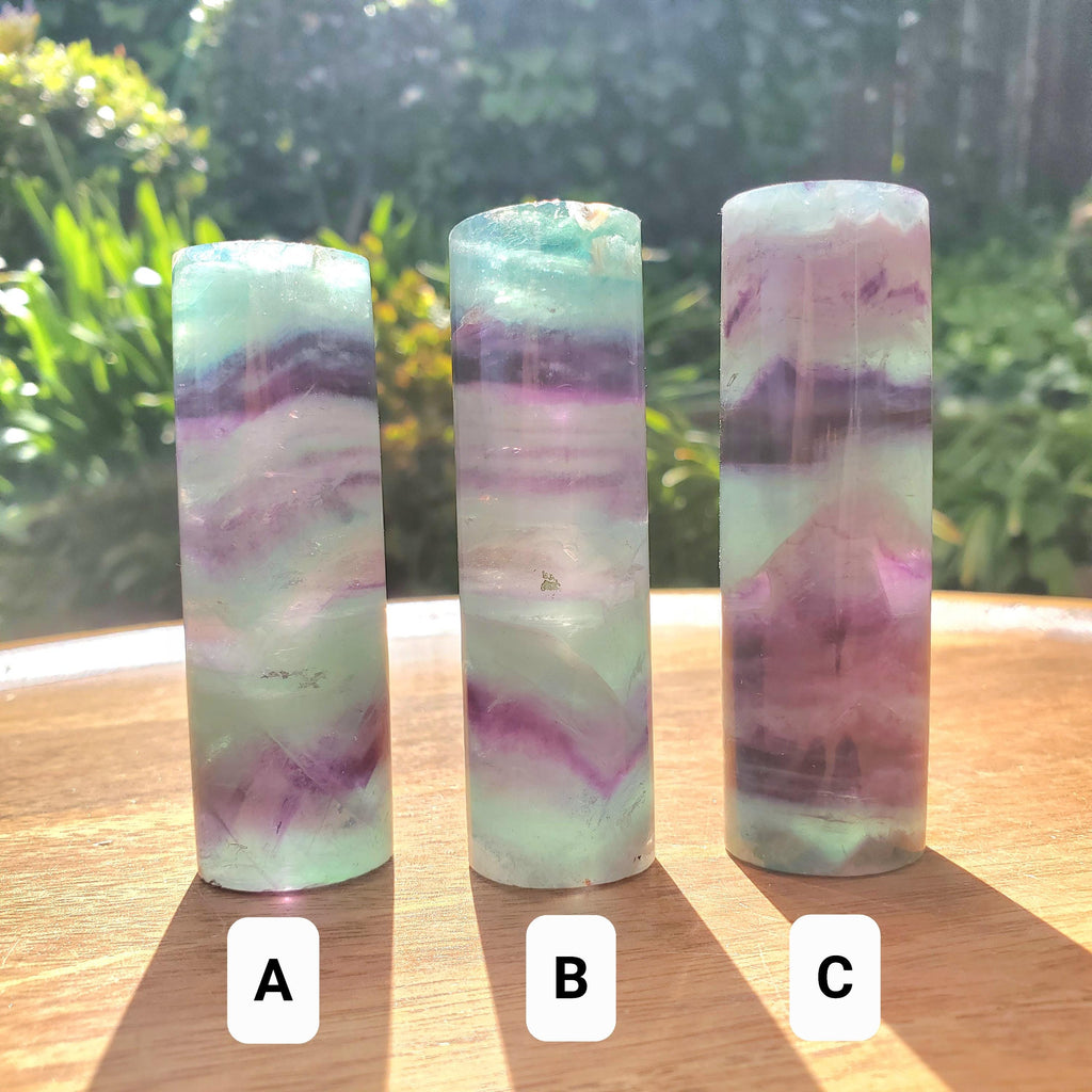 Rainbow Fluorite Harmonizer - Mental Clarity, Balance, Energetic Protection - Cylinder Purple Banded Fluorite Crystal Point Healing Gemstone