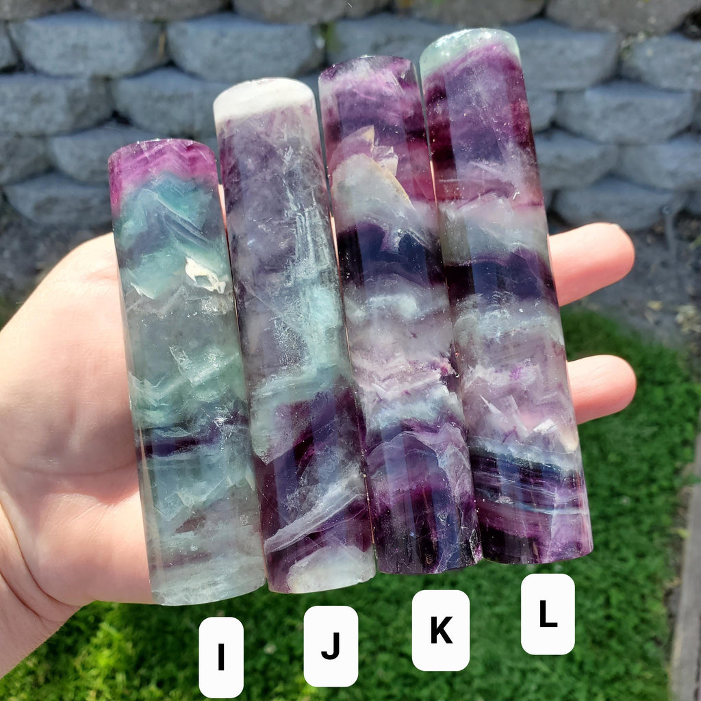 Rainbow Fluorite Harmonizer - Mental Clarity, Balance, Energetic Protection - Cylinder Purple Banded Fluorite Crystal Point Healing Gemstone