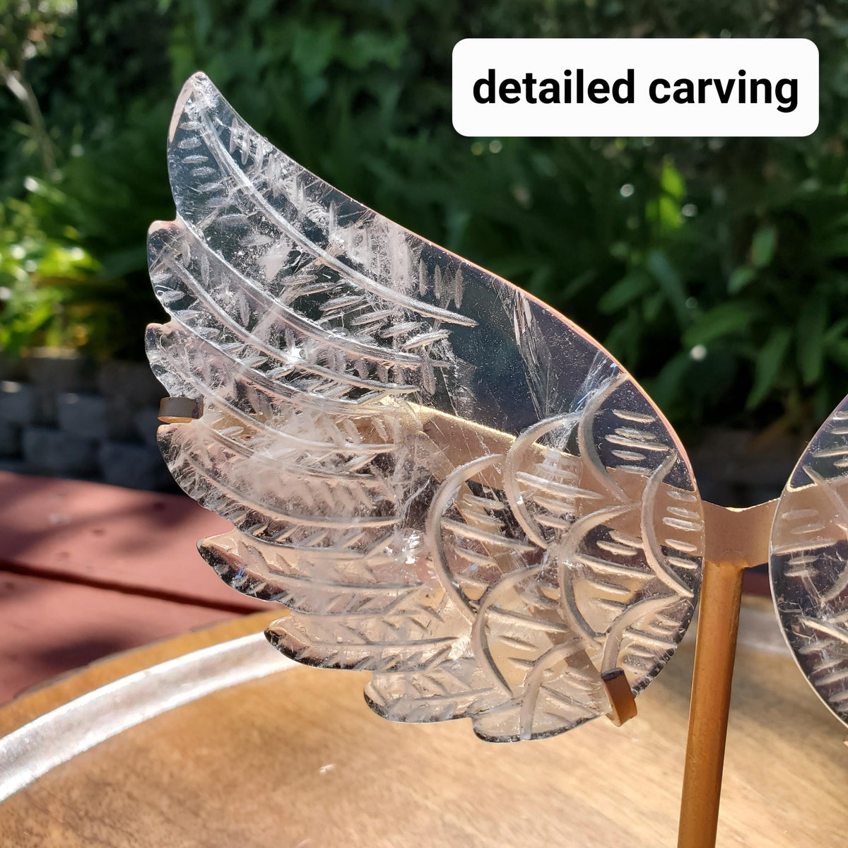 Clear Quartz Angel Wings on Gold Stand - Magnifies Intentions, Energizes Positive, Transmutes Negativity - Quartz Wings Crystal Statement