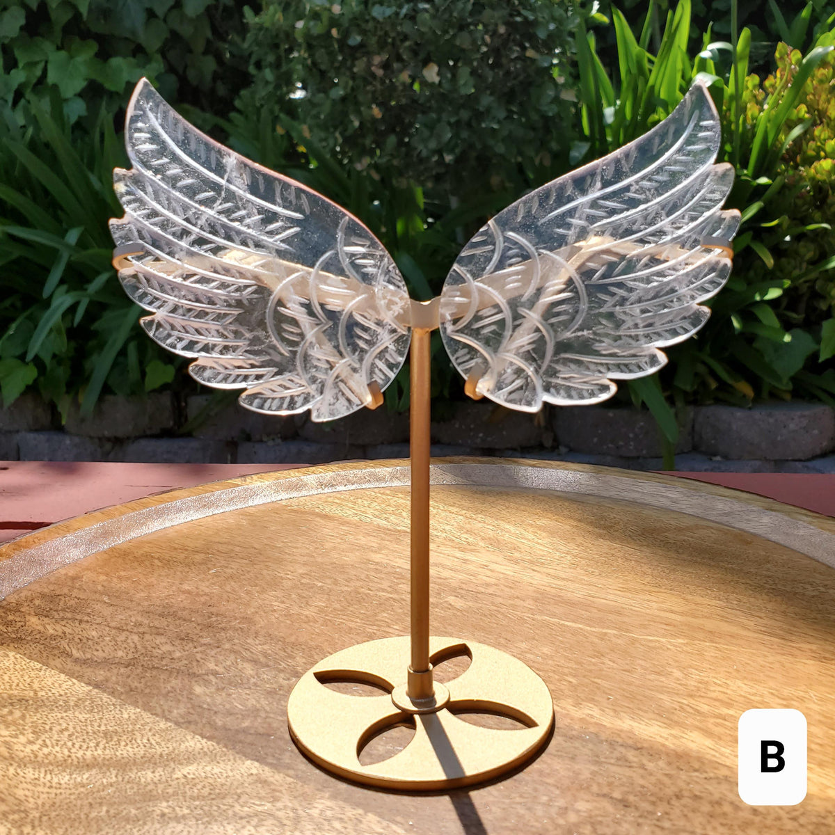 Clear Quartz Angel Wings on Gold Stand - Magnifies Intentions, Energizes Positive, Transmutes Negativity - Quartz Wings Crystal Statement