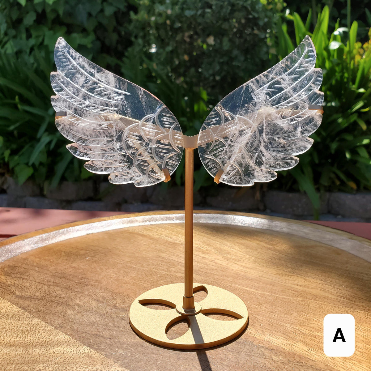 Clear Quartz Angel Wings on Gold Stand - Magnifies Intentions, Energizes Positive, Transmutes Negativity - Quartz Wings Crystal Statement