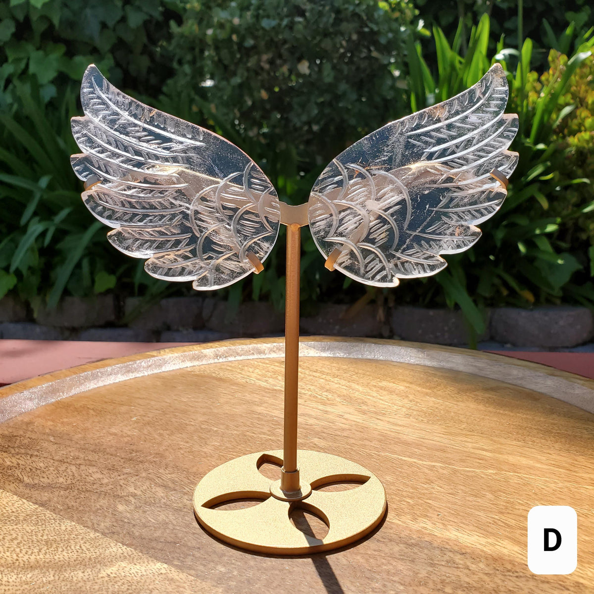 Clear Quartz Angel Wings on Gold Stand - Magnifies Intentions, Energizes Positive, Transmutes Negativity - Quartz Wings Crystal Statement