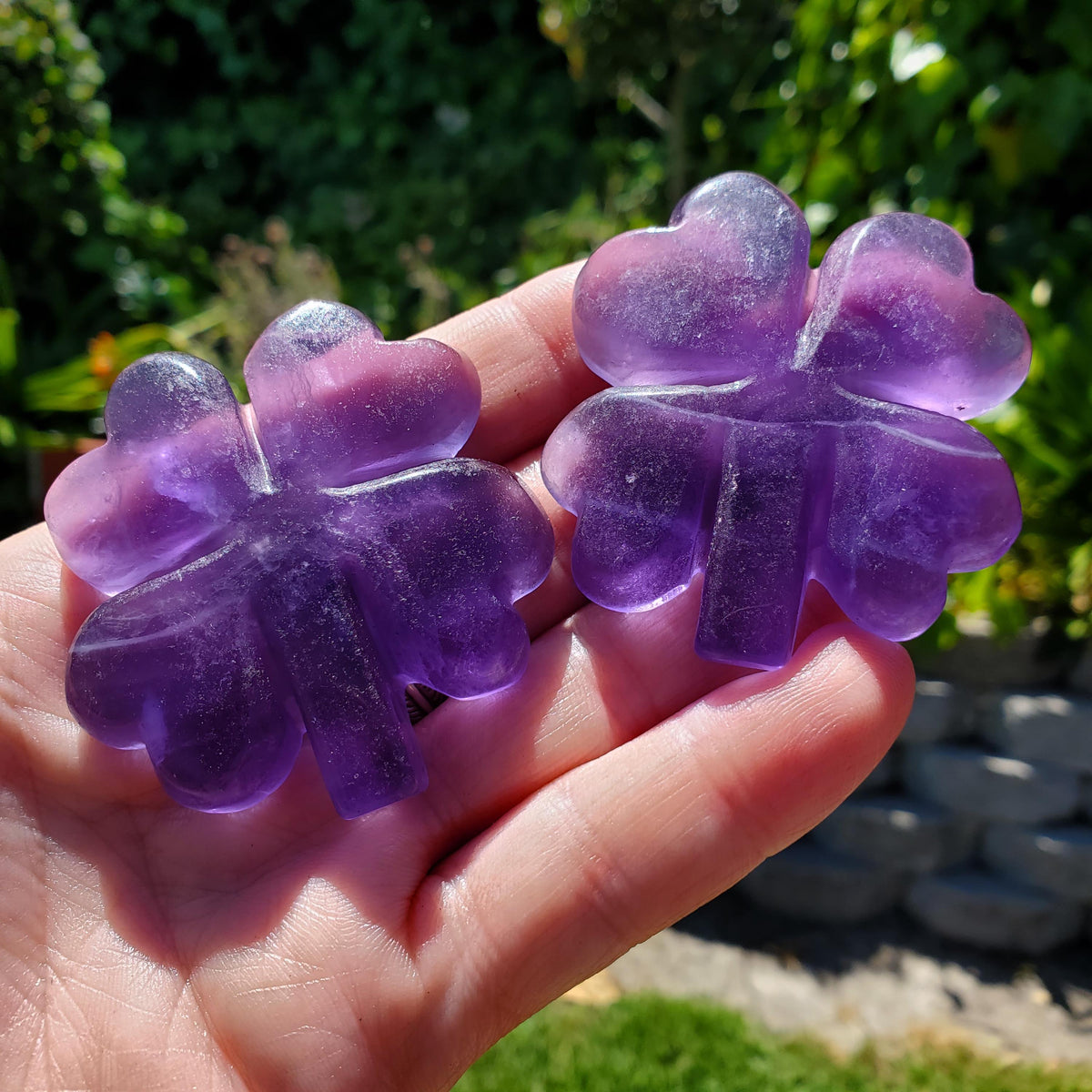 Cute Purple Fluorite Clover - The Dream Crystal, Mental Concentration, Clears Negativity - Crystal Clover Carving Healing Lucky Stone
