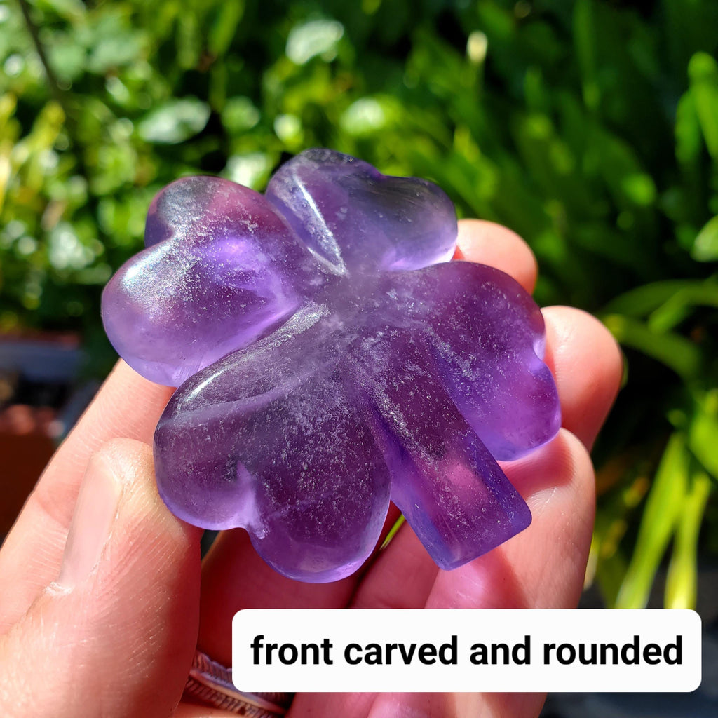 Cute Purple Fluorite Clover - The Dream Crystal, Mental Concentration, Clears Negativity - Crystal Clover Carving Healing Lucky Stone