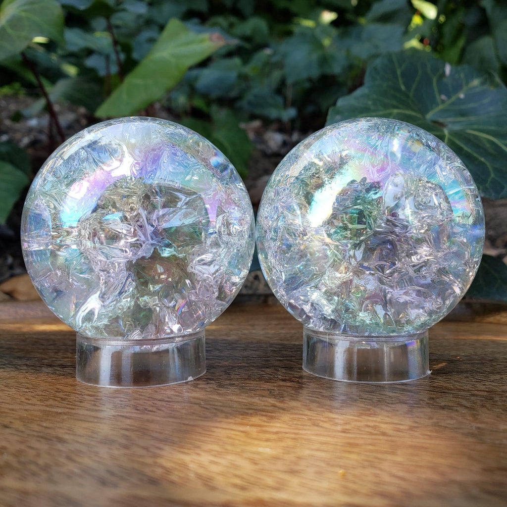 Aura Crackle Glass Accent Lamp - Beautiful Light Reflecting One of a Kind Crystal Ball - 1.9" to 3.1" Crystal Glass Ball Home Decor Mood