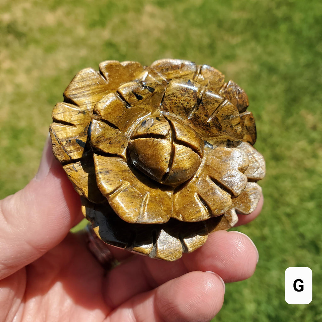 Small Flashy Tiger Eye Flower - Courage, Motivation, Confidence, Grounding, Energetic Protection, Energy - Crystal Rose Healing Gemstones