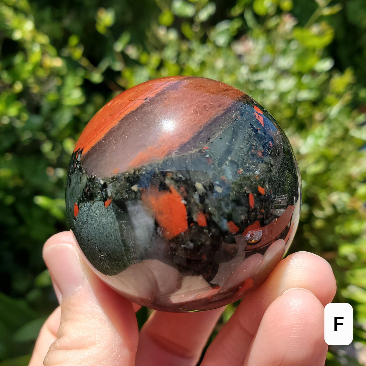 African Bloodstone Sphere - Calming, Grounding, Persistence, Courage - Black and Red Crystal Ball Healing Gemstone
