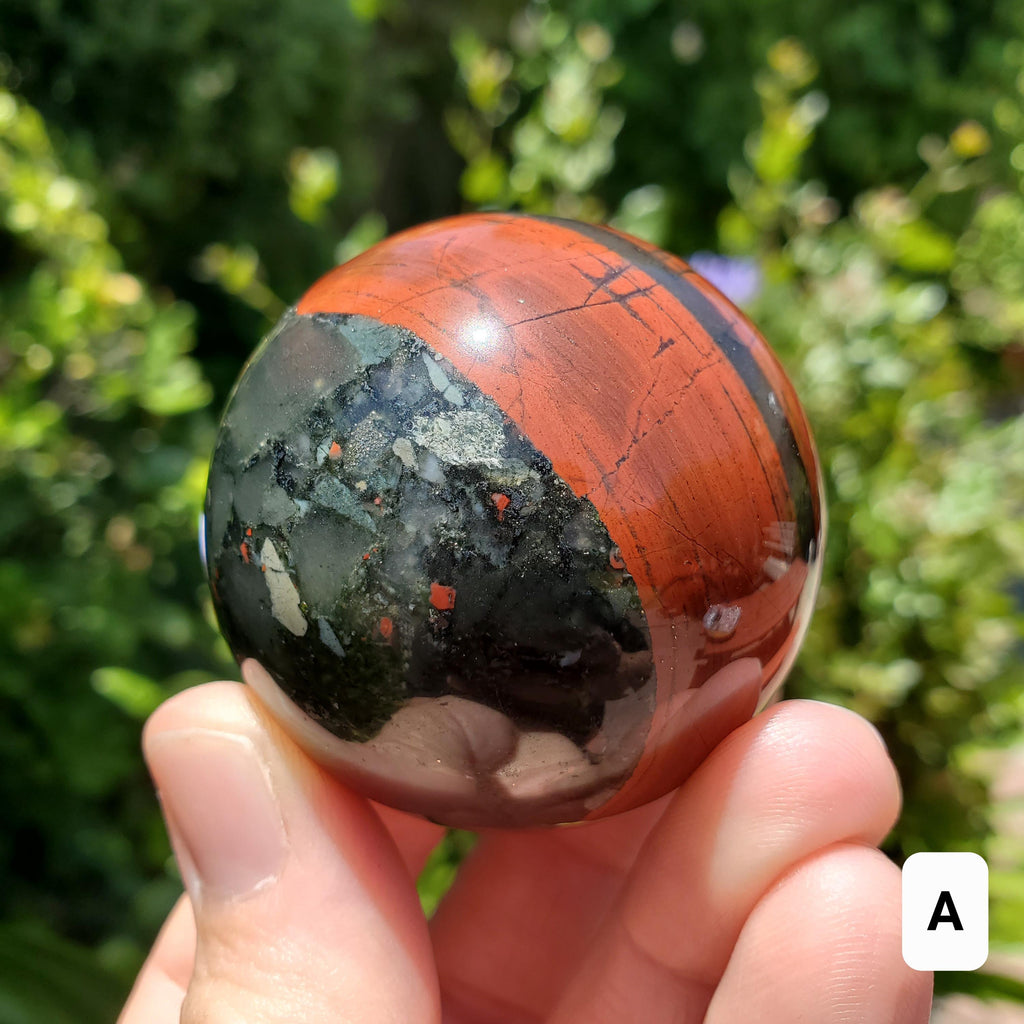 African Bloodstone Sphere - Calming, Grounding, Persistence, Courage - Black and Red Crystal Ball Healing Gemstone