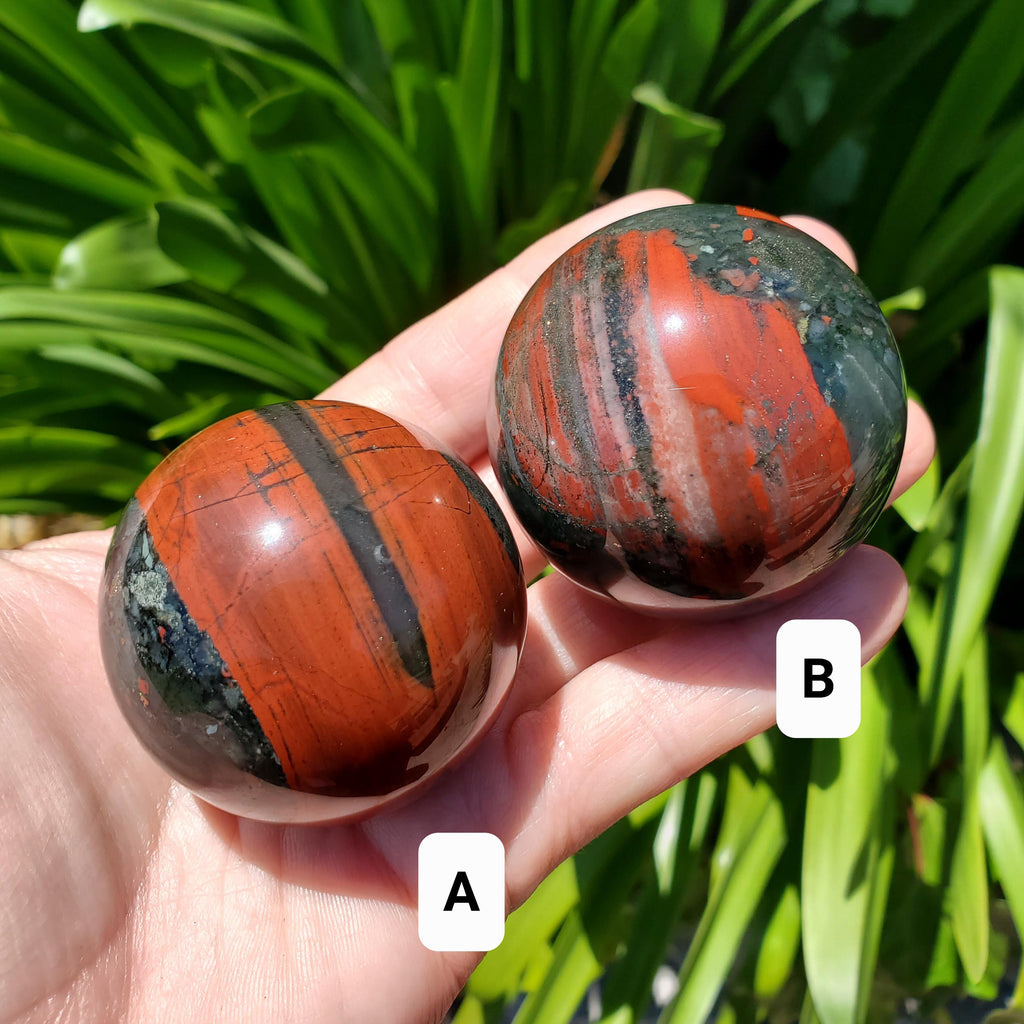 African Bloodstone Sphere - Calming, Grounding, Persistence, Courage - Black and Red Crystal Ball Healing Gemstone