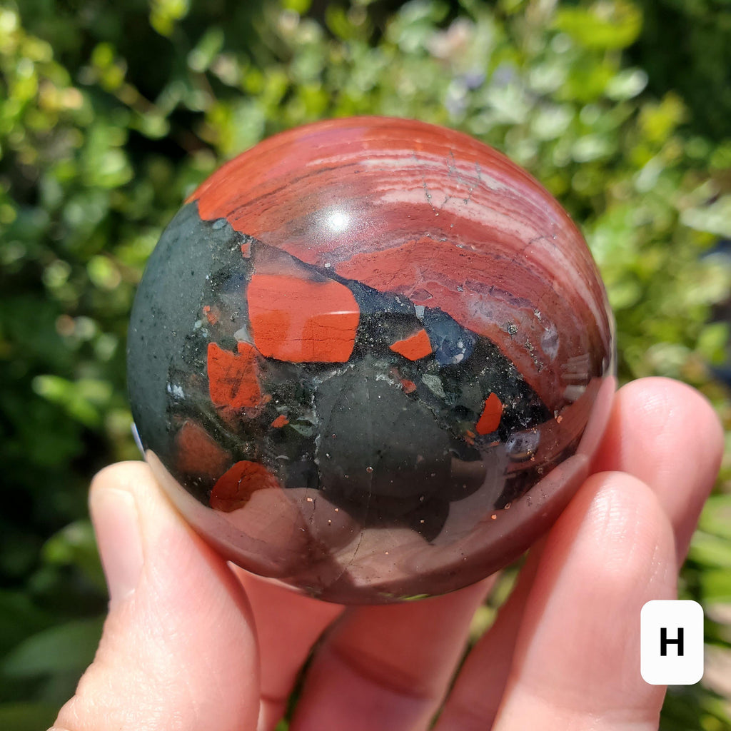 African Bloodstone Sphere - Calming, Grounding, Persistence, Courage - Black and Red Crystal Ball Healing Gemstone