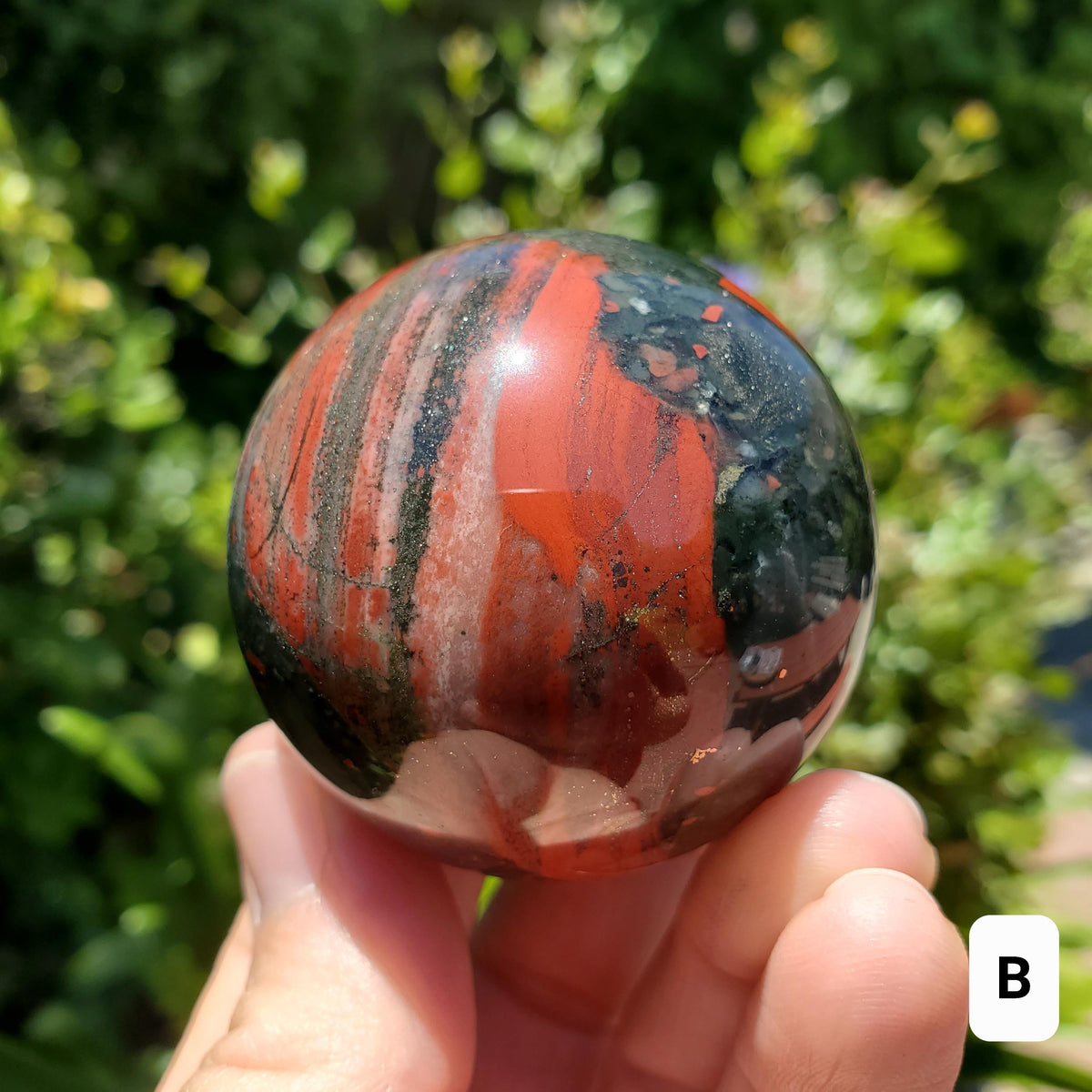African Bloodstone Sphere - Calming, Grounding, Persistence, Courage - Black and Red Crystal Ball Healing Gemstone