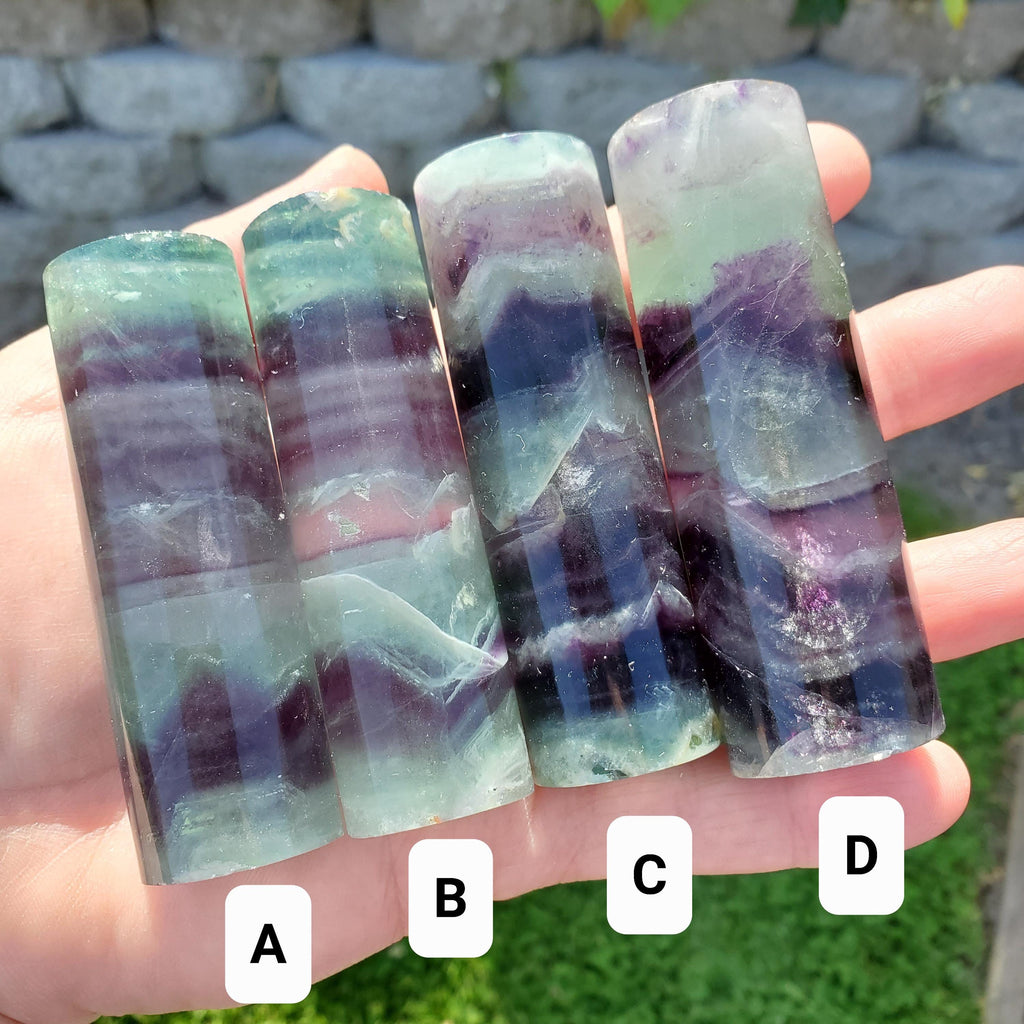 Rainbow Fluorite Harmonizer - Mental Clarity, Balance, Energetic Protection - Cylinder Purple Banded Fluorite Crystal Point Healing Gemstone
