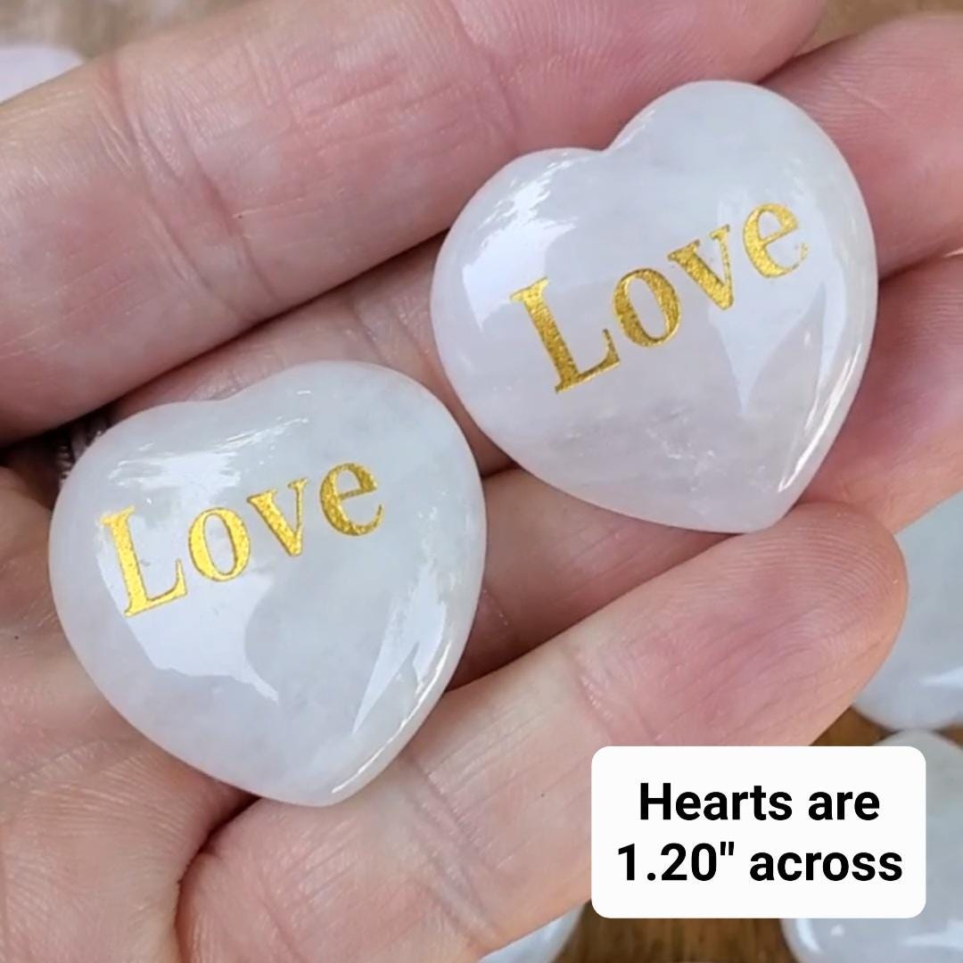 Motivational Memory Match Game with 9 Pairs of Engraved Rose Quartz Hearts - Unconditional Love, Compassion, Self Love - Cute Pink Hearts