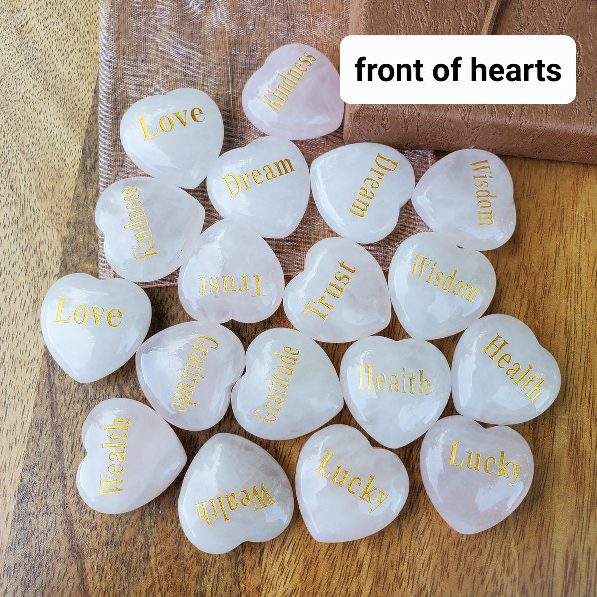 Motivational Memory Match Game with 9 Pairs of Engraved Rose Quartz Hearts - Unconditional Love, Compassion, Self Love - Cute Pink Hearts