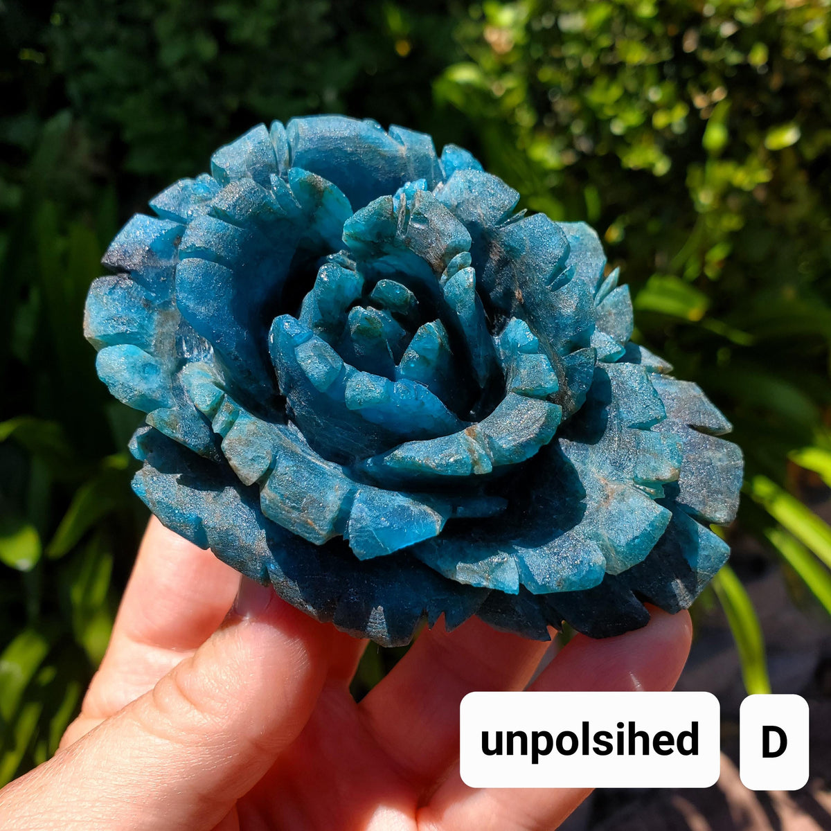 Blue Apatite Flower - Intuition, Mental Clarity, Communication, Manifestation - Crystal Rose Carving Healing Gemstone