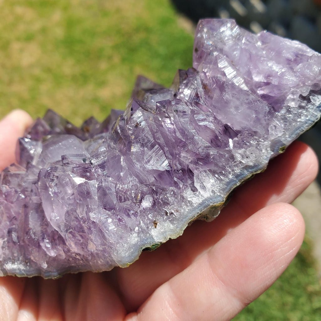 5" Cute Amethyst Cluster Geode with Golden Rutile - Calming, Cleanses Body & Aura, Stress Relief, Positivity - Purple Crystal Gemstone