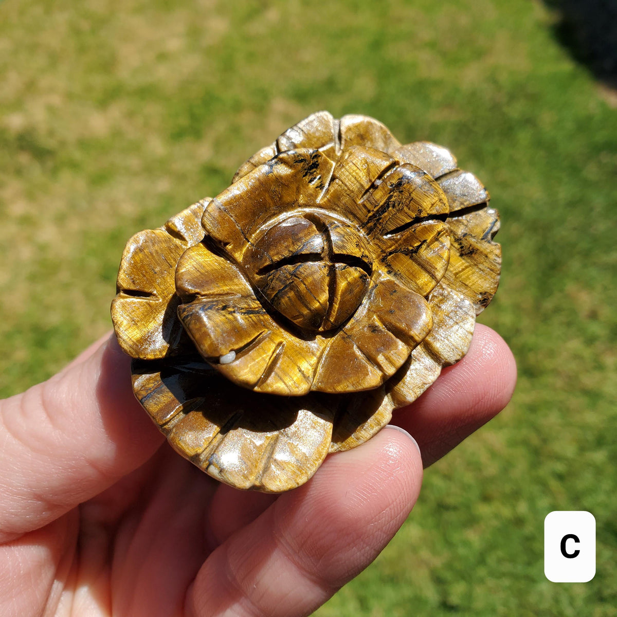 Small Flashy Tiger Eye Flower - Courage, Motivation, Confidence, Grounding, Energetic Protection, Energy - Crystal Rose Healing Gemstones